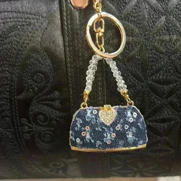 New Bag Charm Keychain Denim Mini Handbag - Picture 2 of 3